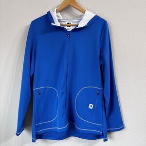 FootJoy Women's Double Layer Jersey Full-Zip Casual Hoodie Golf Blue Size Large